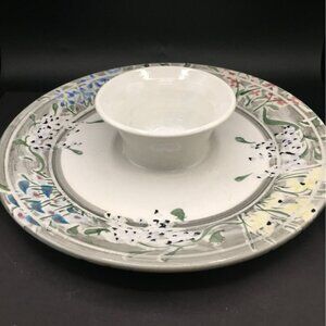 Hand-Painted Floral Chip & Dip Platter By Hellman & Hekel Pottery